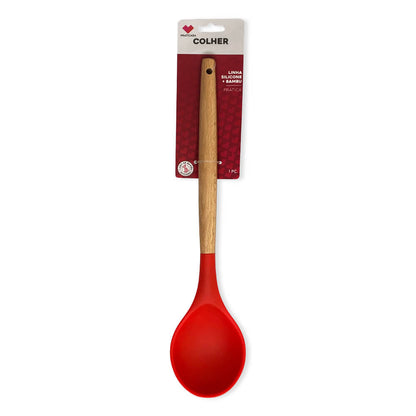 Colher em Silicone com Cabo de Bambu - 32cm