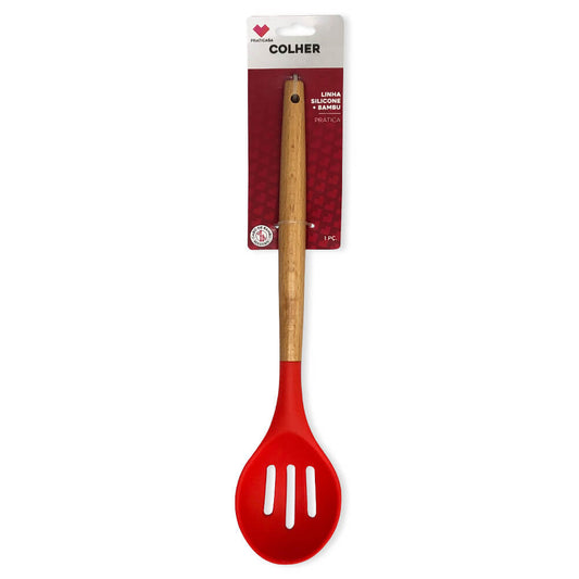 Colher Raspa Tudo em Silicone com Cabo de Bambu - 32cm