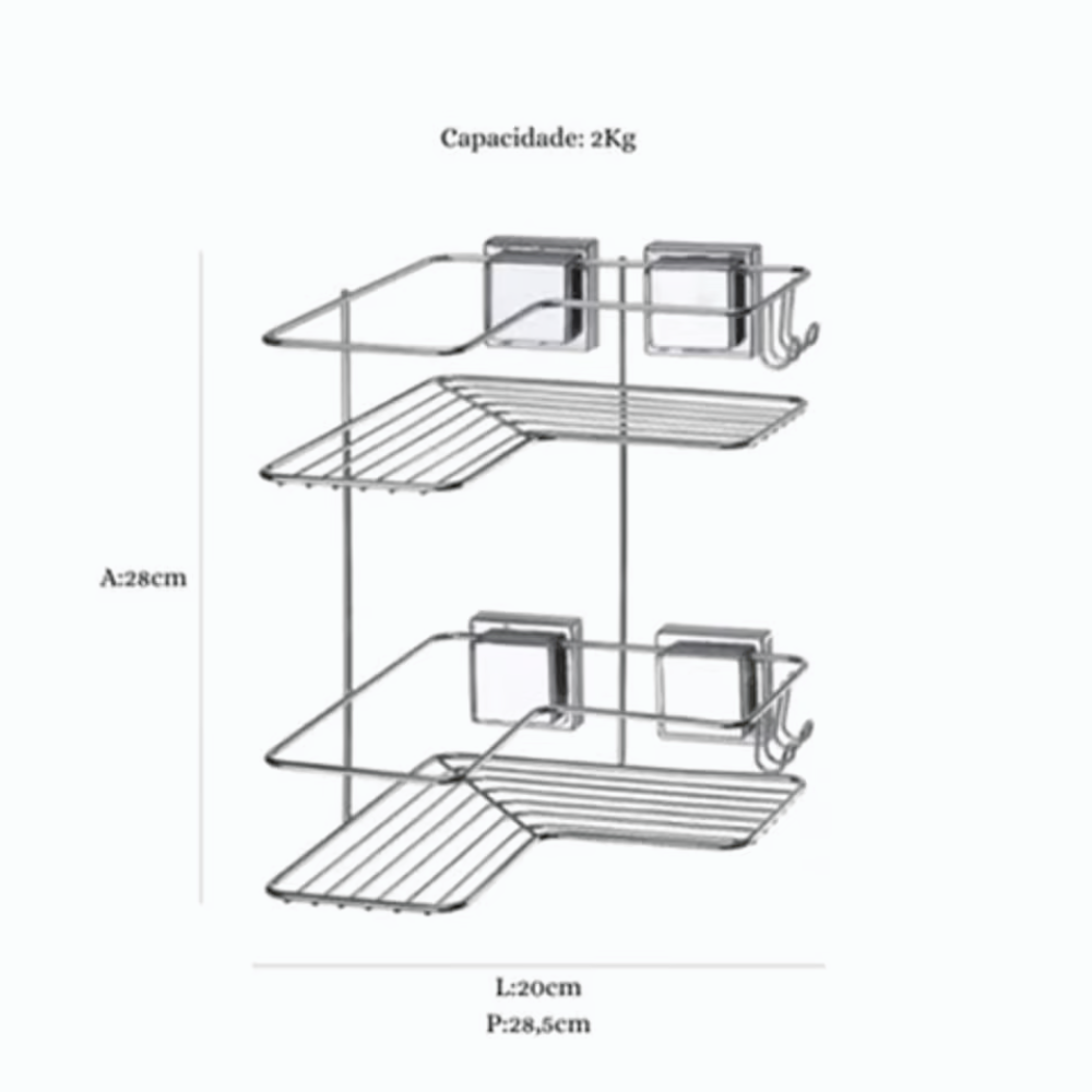 Cantoneira Porta Shampoo Dupla de Canto com Ventosa Cromado