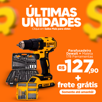 Parafusadeira Dewalt + Maleta Gedore 178 Ferramentas [ÚLTIMAS UNIDADES]