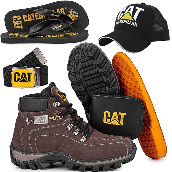 KIT COM BOTA ADVENTURE INDESTRUTÍVEL MASCULINA + CARTEIRA + CINTO + CHINELO + BONÉ