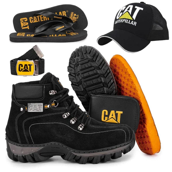 KIT COM BOTA ADVENTURE INDESTRUTÍVEL MASCULINA + CARTEIRA + CINTO + CHINELO + BONÉ