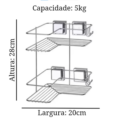 Cantoneira Porta Shampoo Dupla de Canto com Ventosa Cromado